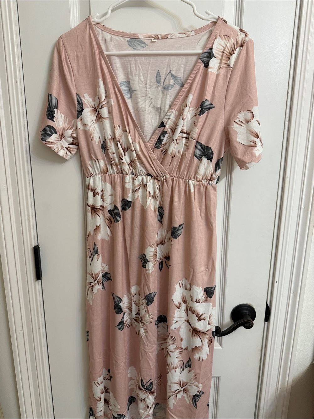 Pink Floral V-Neck Midi Dress